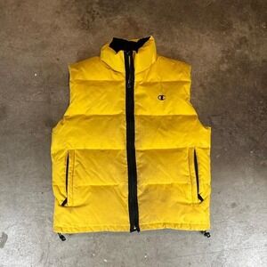 Champion Puffer Vest Mens Large Yellow Black Zip Up vest Insulated Outerwear